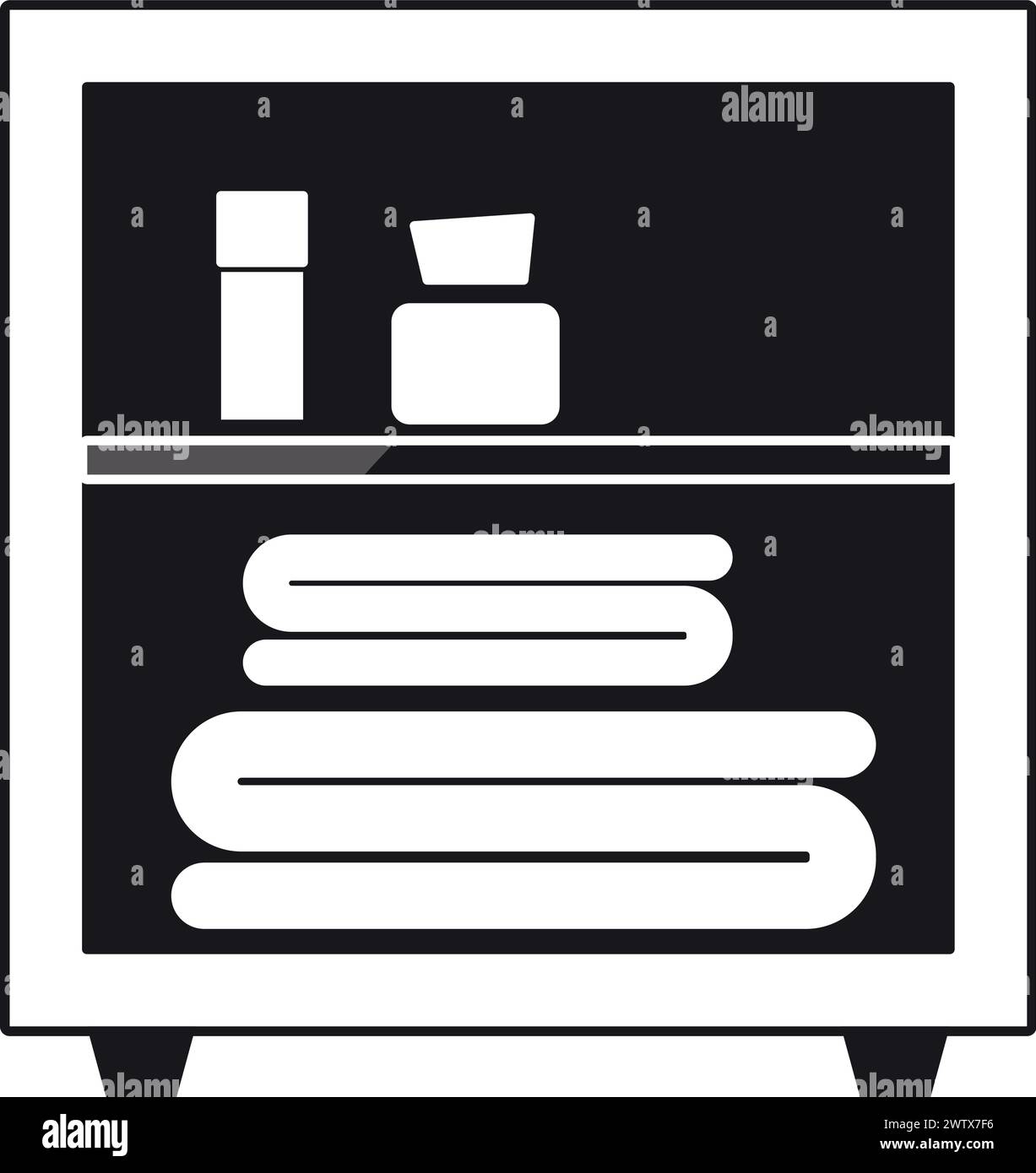 Meuble d'armoire de salle de bains avec pile de serviettes icône noire Illustration de Vecteur
