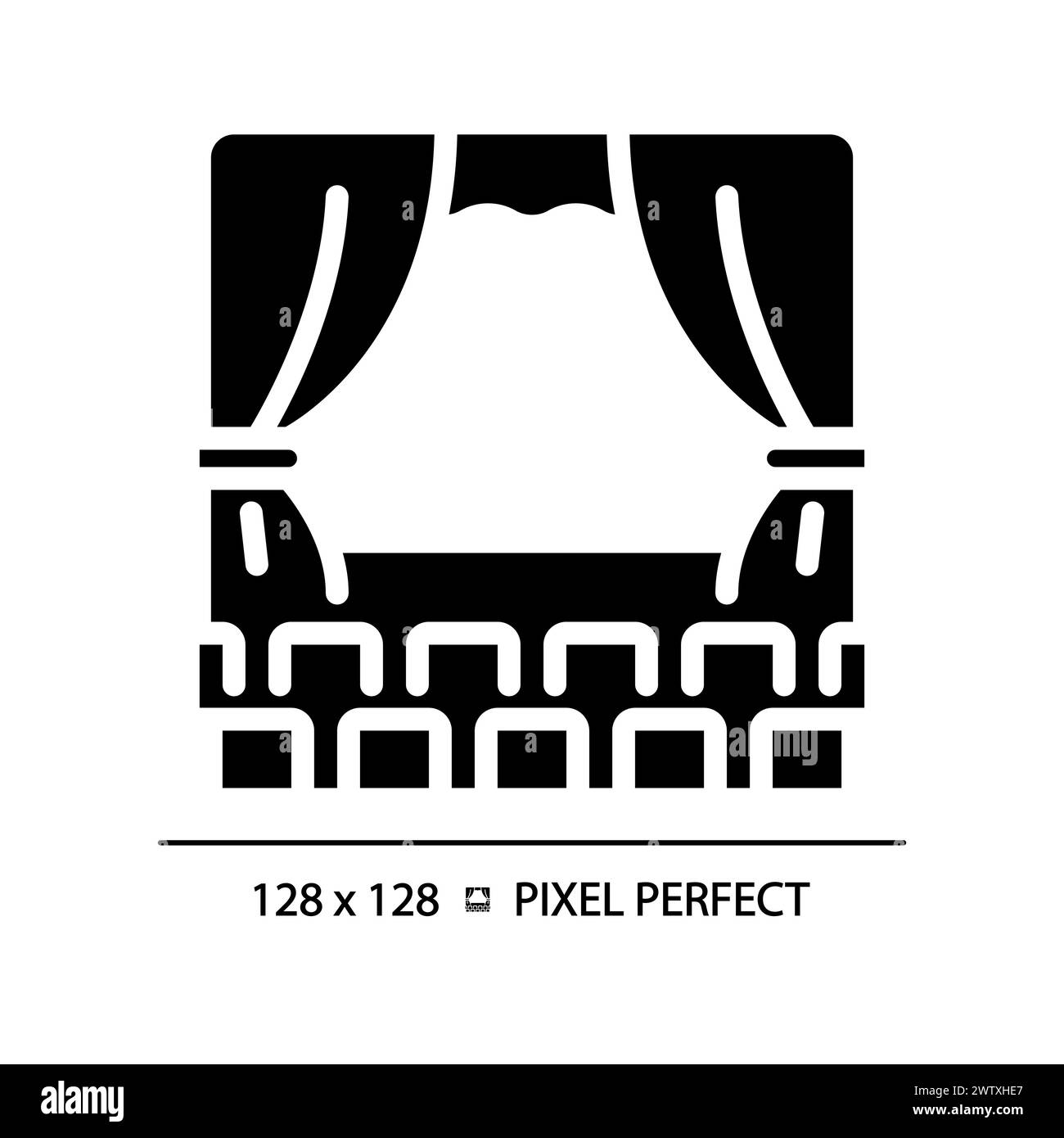 Icône de glyphe noir Pixel Perfect de performance cinéma Illustration de Vecteur