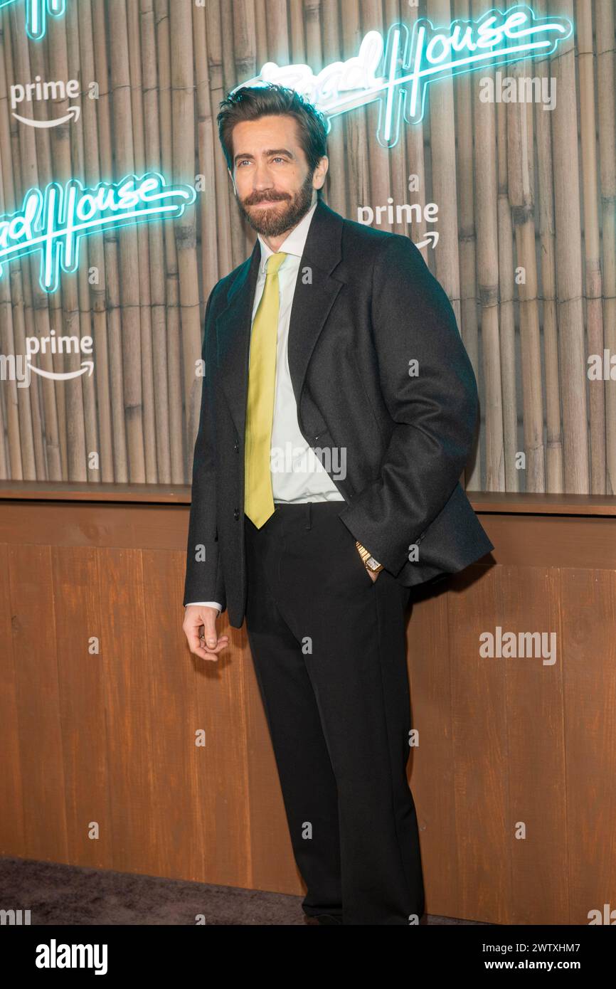 New York, États-Unis. 19 mars 2024. Jake Gyllenhaal assiste à la première « Road House » New York au Jazz au Lincoln Center de New York. (Photo de Ron Adar/SOPA images/SIPA USA) crédit : SIPA USA/Alamy Live News Banque D'Images