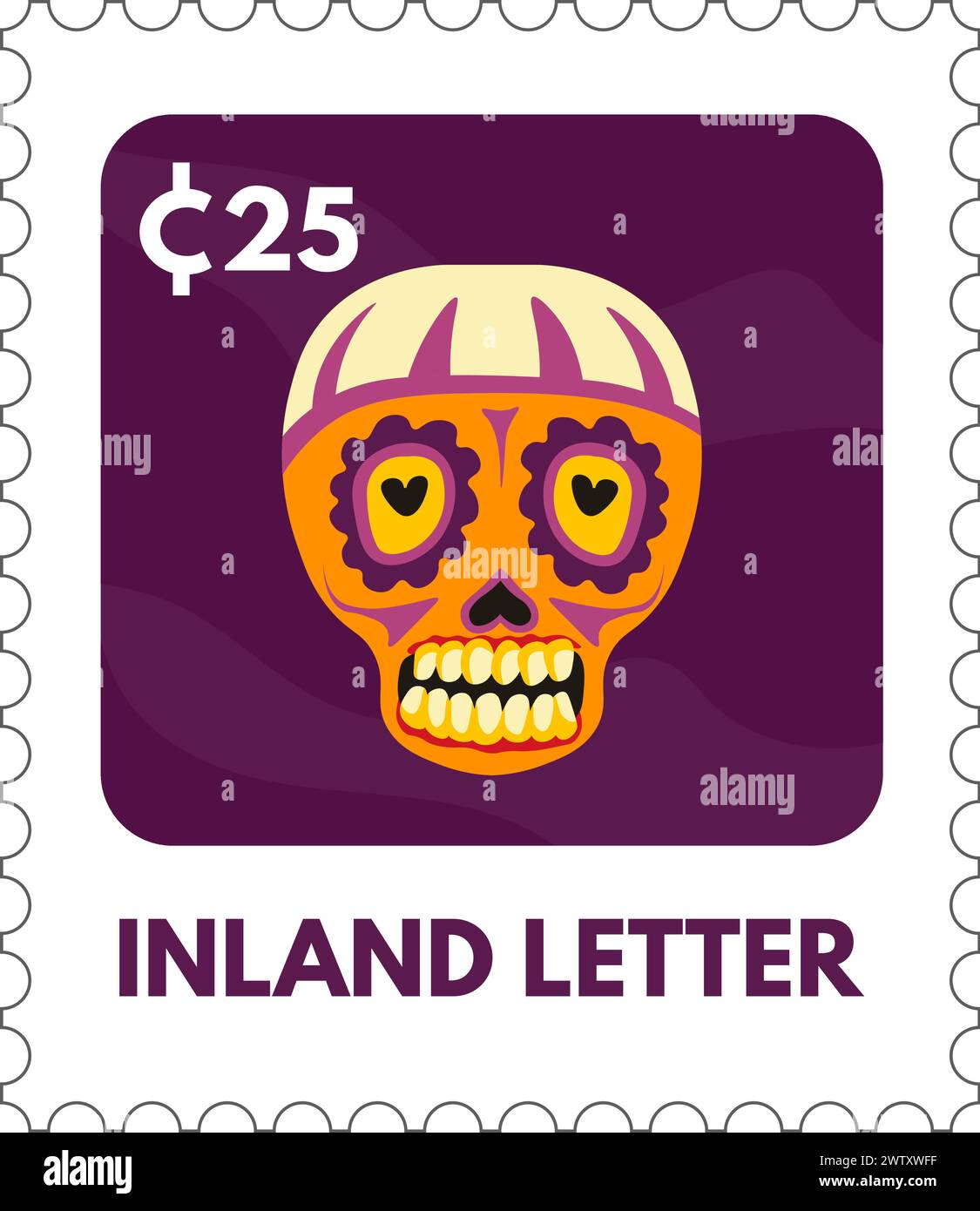 Timbre de lettre intérieure de crâne festive Illustration de Vecteur