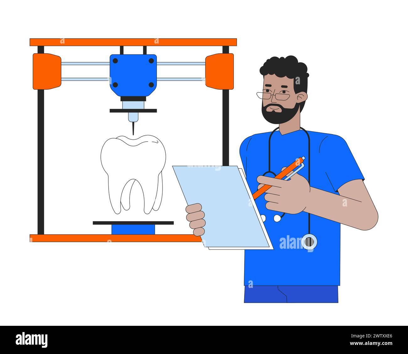 Impression 3D de l'illustration plate de bande dessinée de ligne de dent humaine Illustration de Vecteur