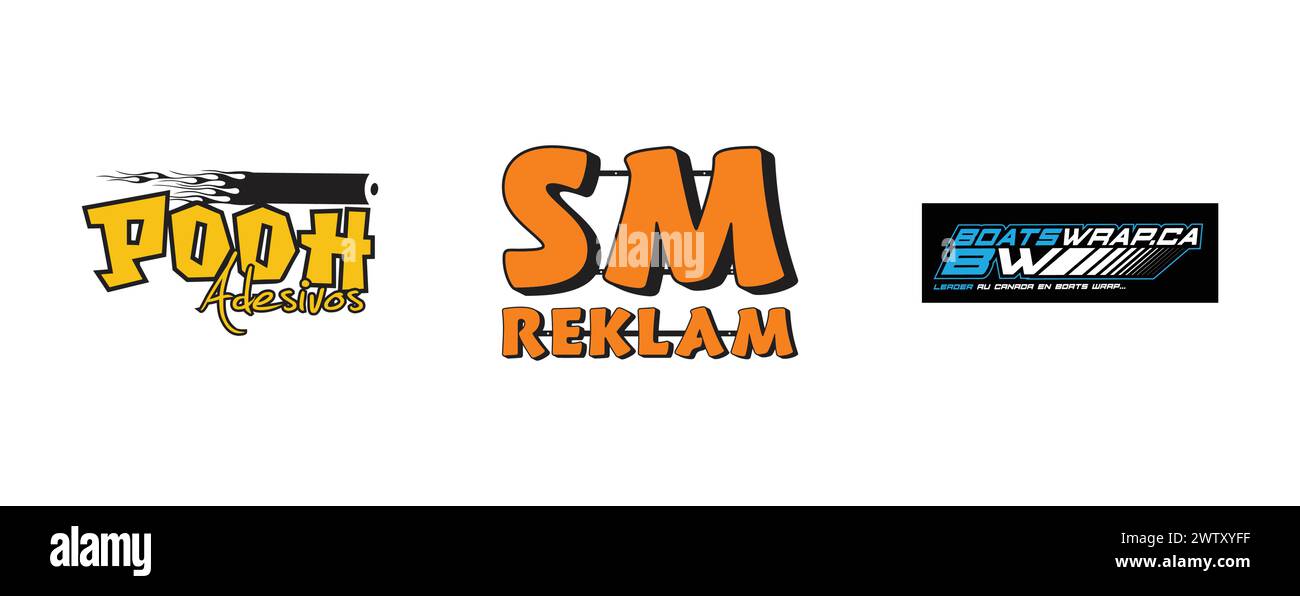 SM Reklam, Pooh Adesivos, Boats Wrap.Arts et design éditorial logo collection. Illustration de Vecteur