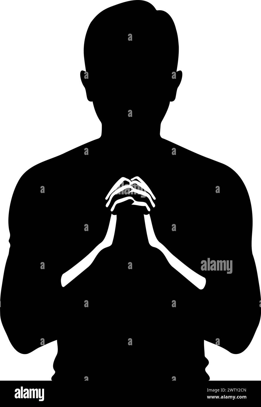 Homme priant silhouette. Mains pliées pour la prière. Illustration vectorielle Illustration de Vecteur