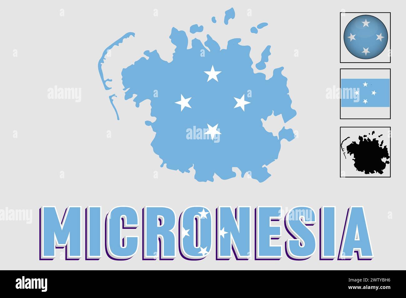 Drapeau et carte de Micronésie dans un graphique vectoriel Illustration de Vecteur