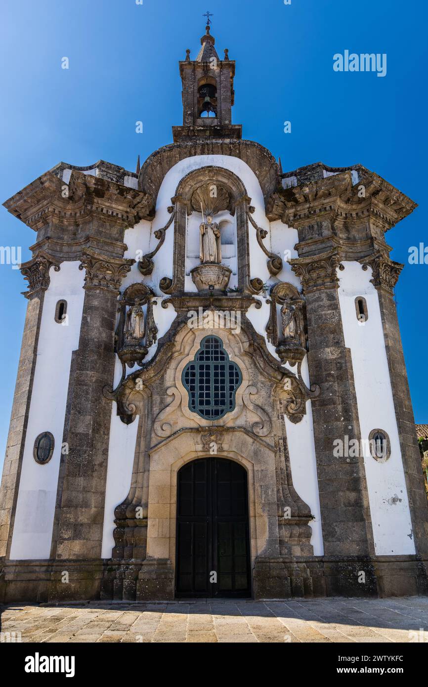 Chapelle de San Telmo de Tui avec une façade décorée, un exemple unique du baroque portugais en Galice. TUI, Pontevedra, Galice, Espagne. Banque D'Images