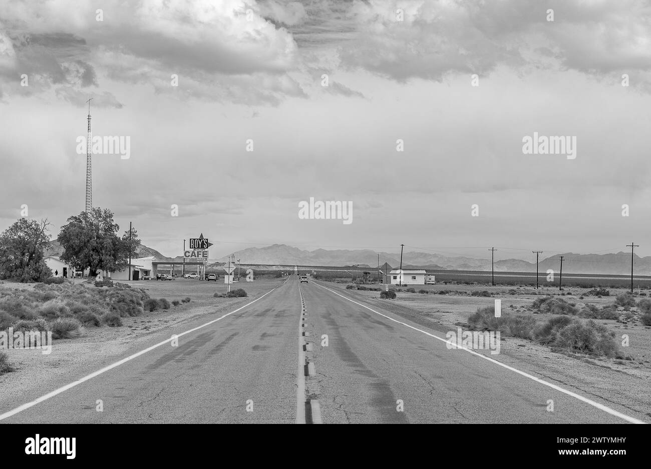 Emblématique Roy's Motel & Café à Amboy sur la route 66 dans le désert de Mojave, Californie Banque D'Images