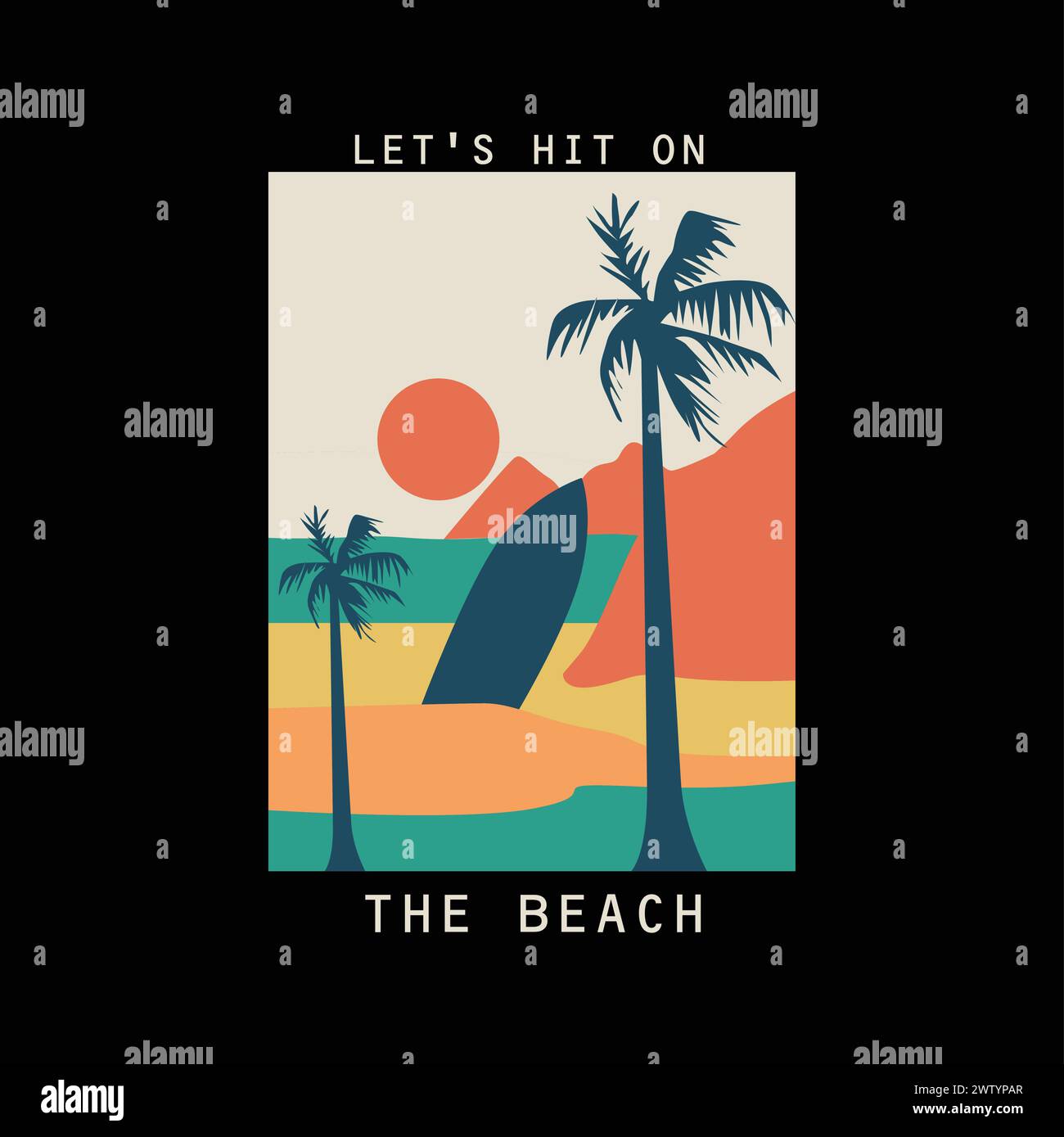 Summer Graphic Retro Palm plage illustration vectorielle t shirt imprimé design Illustration de Vecteur