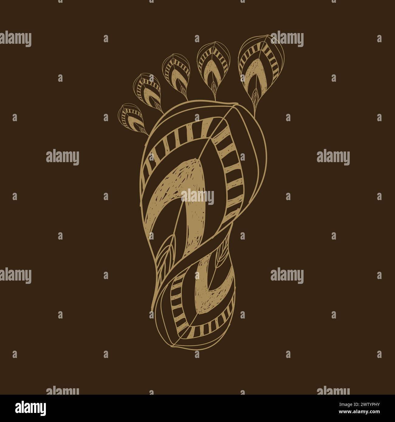 Dessin de ligne d'impression de pied de feuille de Boho dessiné à la main laisse l'affiche vectorielle de conception graphique Illustration de Vecteur