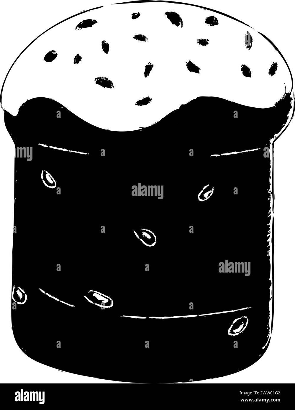 Forme de gâteau de Pâques avec glaçage blanc et raisins secs. Illustration vectorielle de produits de boulangerie de Pâques avec des raisins secs, décorés avec du glaçage Illustration de Vecteur