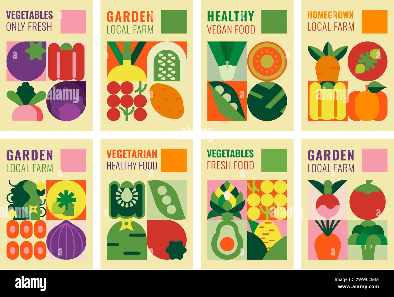 Collection d'affiches avec des légumes. Illustrations de produits biologiques frais. Idéal pour la publicité, la promotion d'une alimentation saine, des événements culinaires Illustration de Vecteur