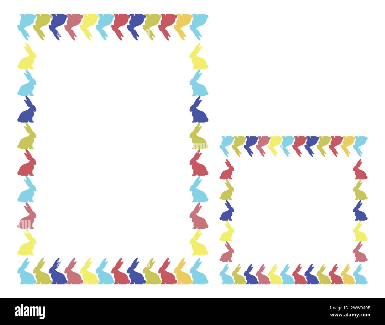 Cadres de bordure de Pâques avec espace pour le texte. Bordure avec des lapins décorés sur fond blanc. Illustration vectorielle avec place pour le texte. Illustration de Vecteur