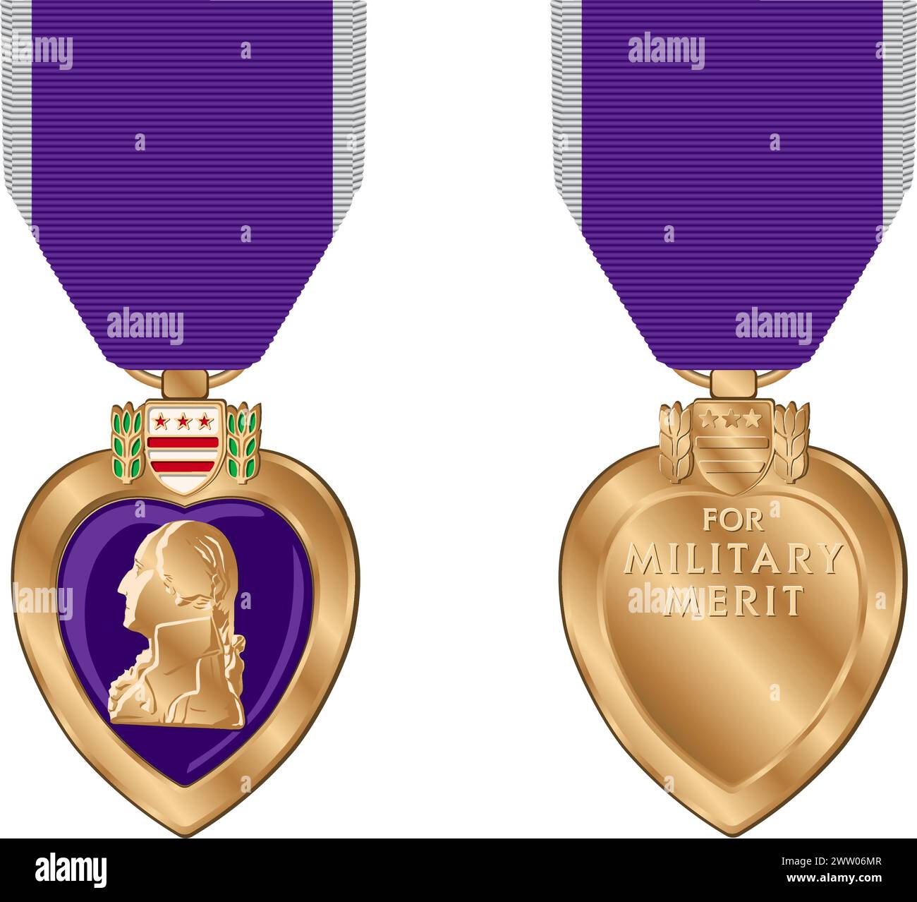 Illustration vectorielle de la Médaille Purple Heart décernée pour le mérite militaire sur fond blanc Illustration de Vecteur