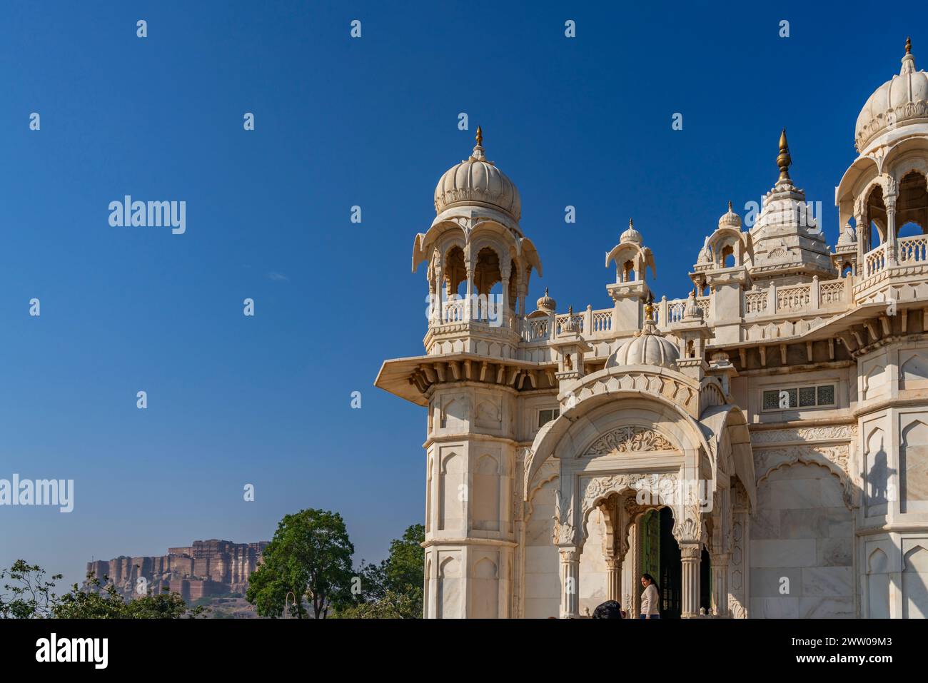 Détail du mausolée blanc Jaswant Thada à Jodhpur, Rajasthan, Inde Banque D'Images