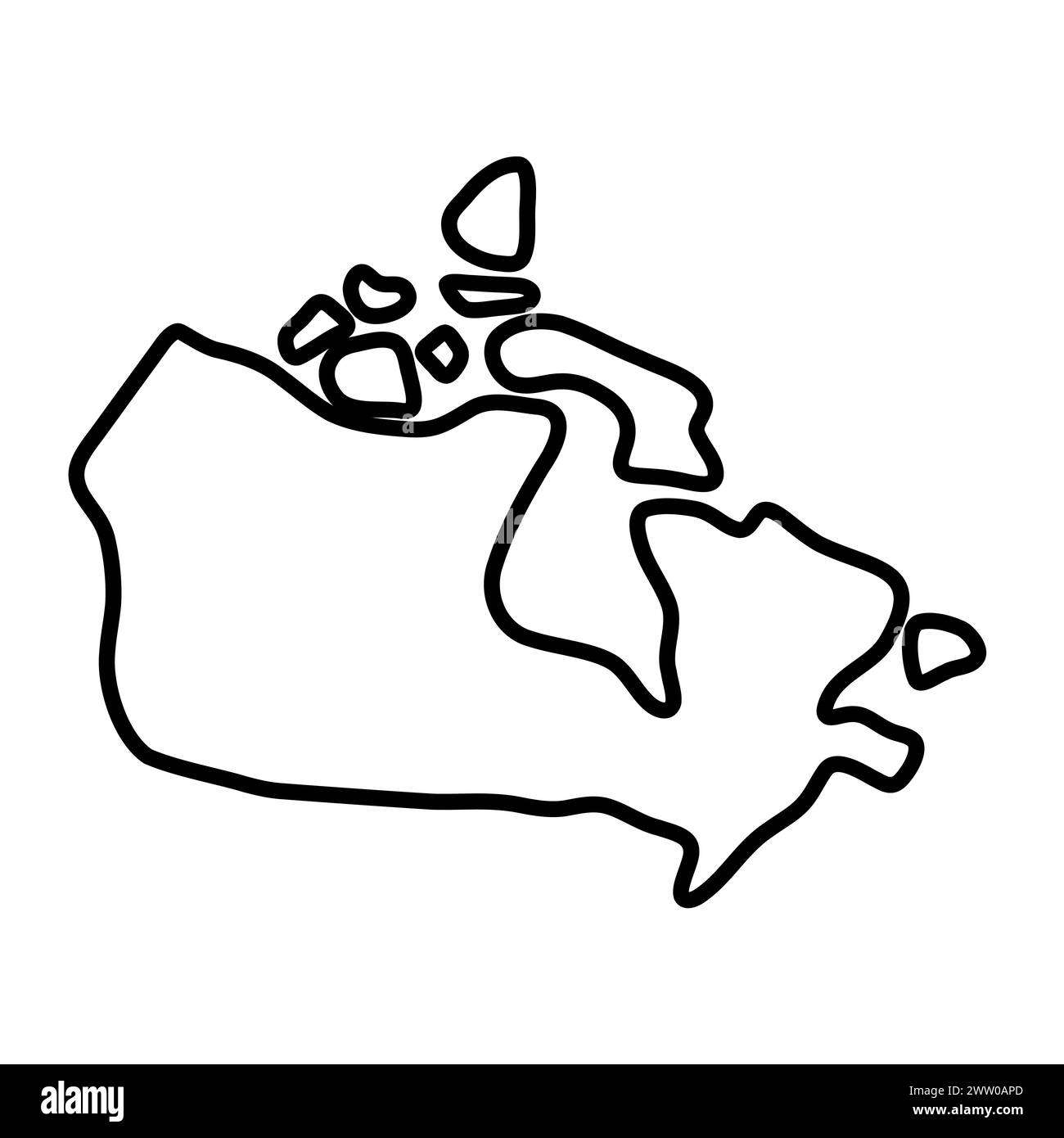 Carte simplifiée du pays du Canada. Contour noir épais. Icône vectorielle simple Illustration de Vecteur