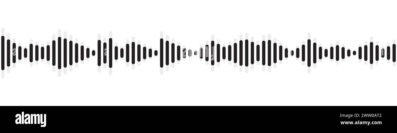 Motif d'onde sonore homogène. Forme d'onde audio pour radio, podcast, enregistrement musical, vidéo, médias sociaux. Noir avec grande ombre. Illustration de Vecteur