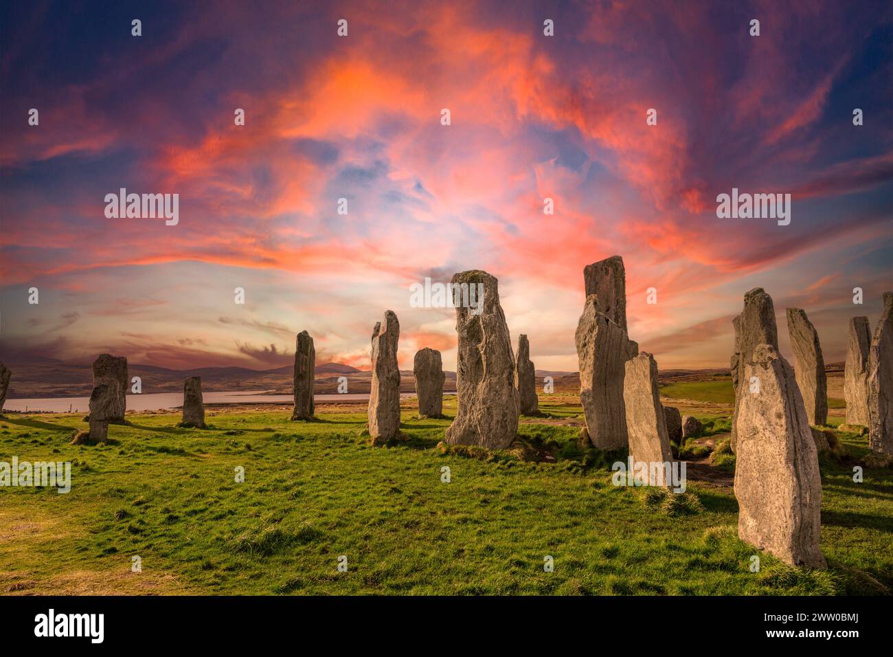 Callanish Standing Stones ou Callanish Stone Circle. Les pierres néolithiques de Callanish sur l'île de Lewis, Hébrides extérieures, Écosse, Royaume-Uni Banque D'Images