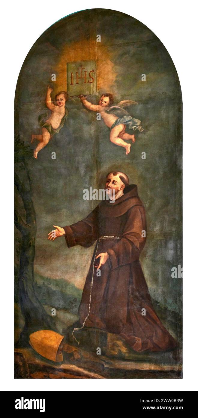 S. Bernardino da Siena - olio su tela - Antonio Vecchi - XVIII secolo - Mirandola (Mo) Duomo di S. Maria Maggiore Banque D'Images