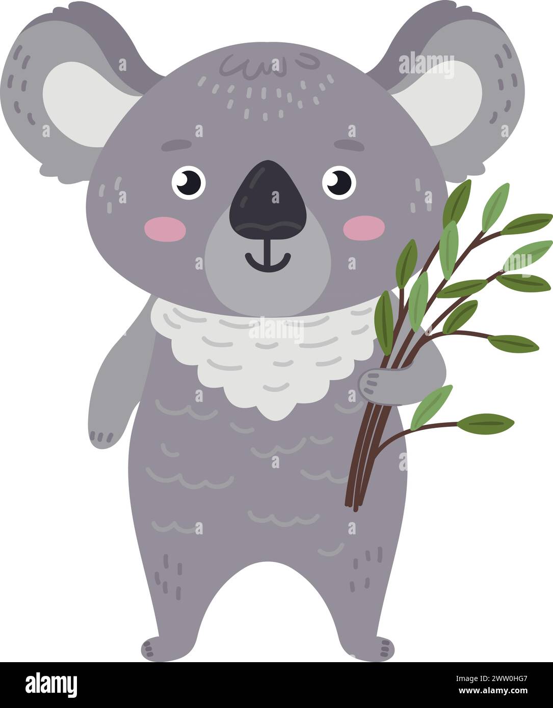 Koala drôle avec branche d'eucaliptus. Caractère animal de la nature Illustration de Vecteur