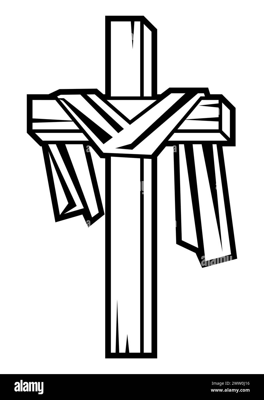 Croix chrétienne en bois. Joyeuses Pâques image. Symbole religieux. Illustration de Vecteur