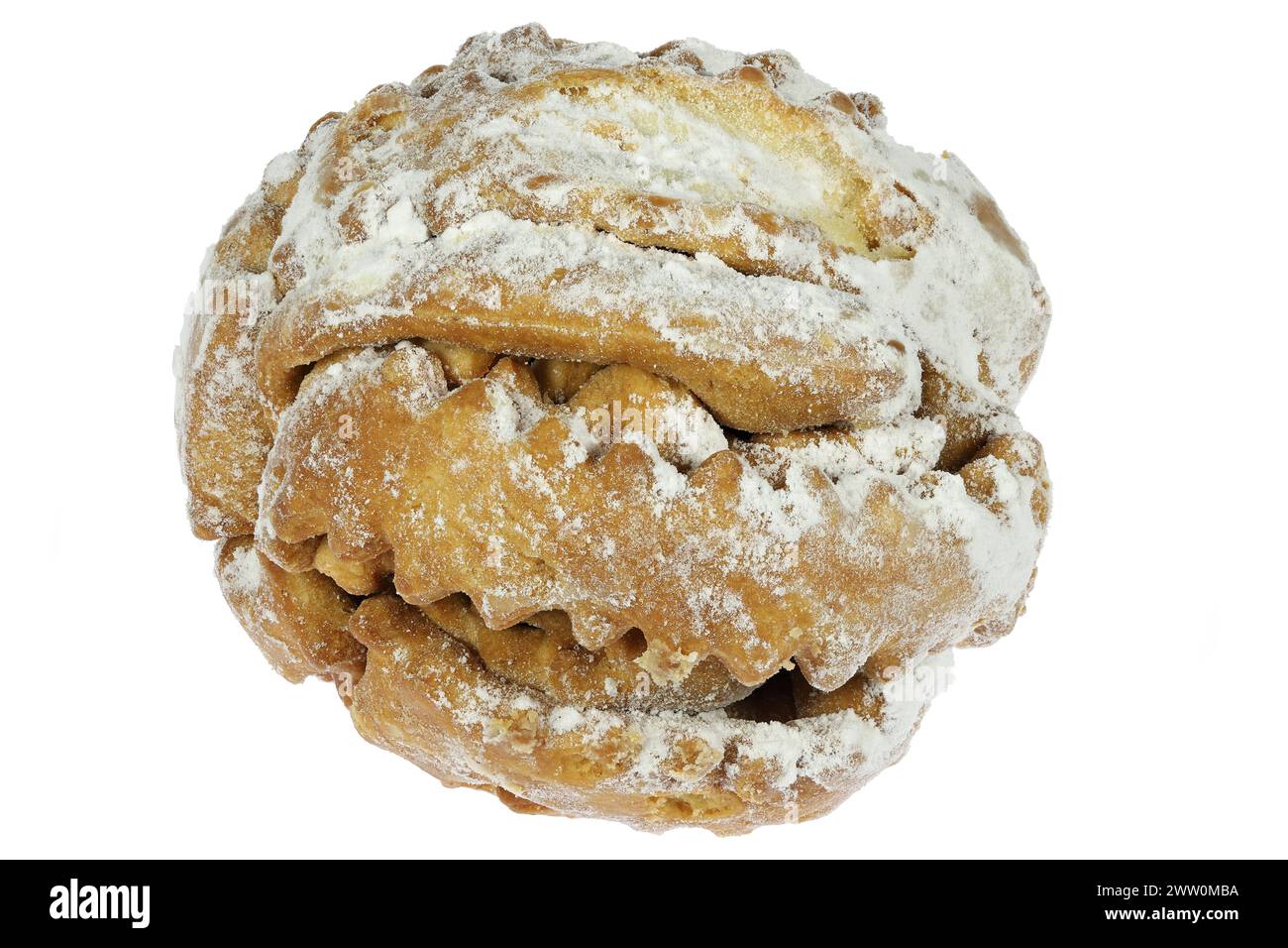 Rothenburger Schneeball (pâte boule de neige de la ville allemande de Rothenburg) isolé sur fond blanc Banque D'Images