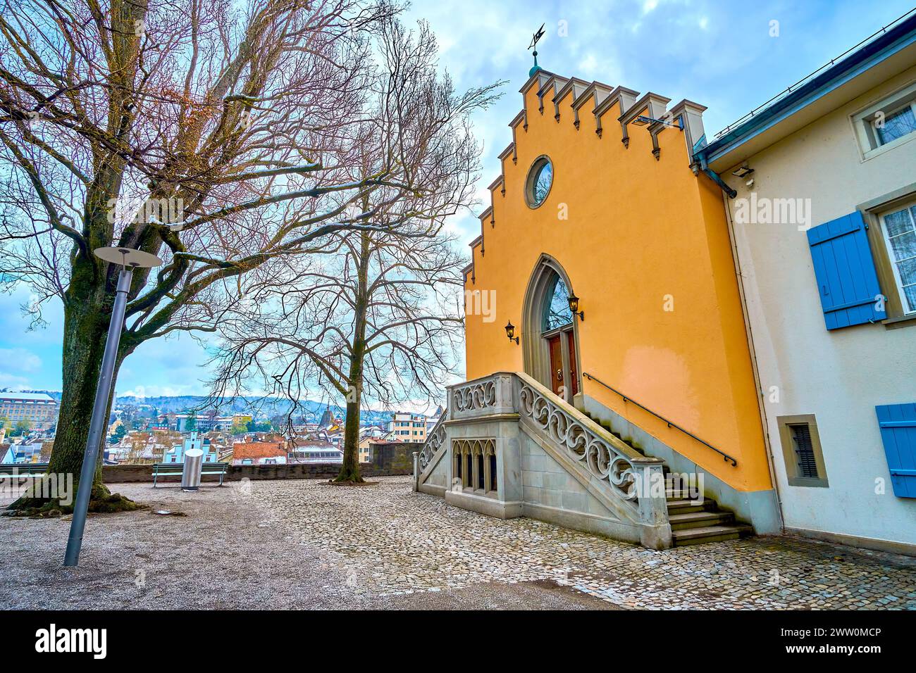 Façade de Franc-maçons Lodge maçonnique avec temple sur le Lindenhof à Zurich, Suisse Banque D'Images