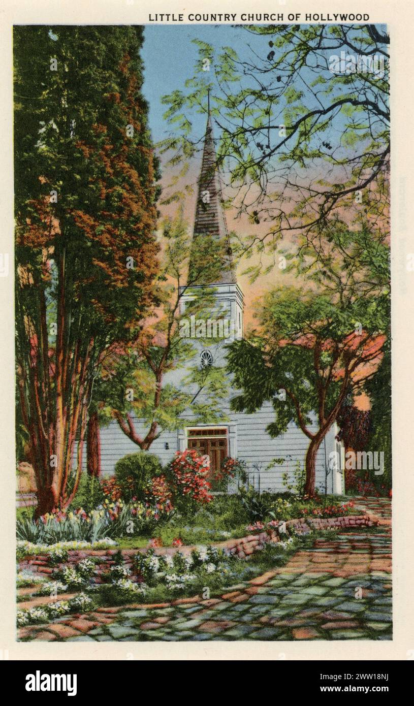 PETITE ÉGLISE DE CAMPAGNE DE HOLLYWOOD carte postale de HOLLYWOOD intéressant dossier de cartes postales de Californie HOLLYWOOD publié en 1941 par Western Publishing & Novelty Co., Los Angeles, Californie Banque D'Images