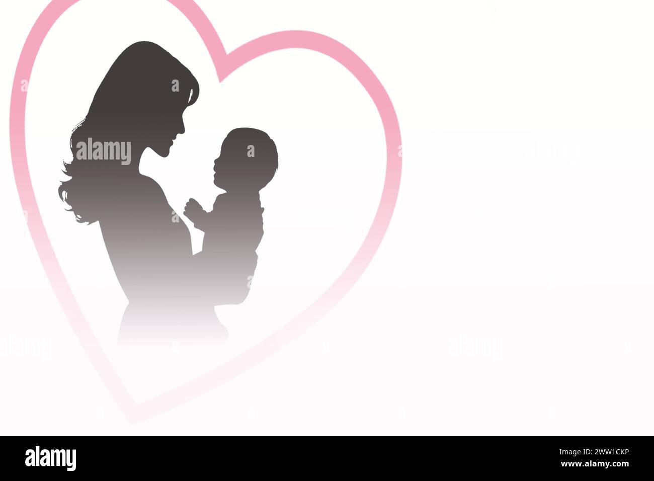 Silhouette d'une mère berçant son bébé dans un contour de coeur, parfait pour les thèmes de la fête des mères. Illustration de Vecteur