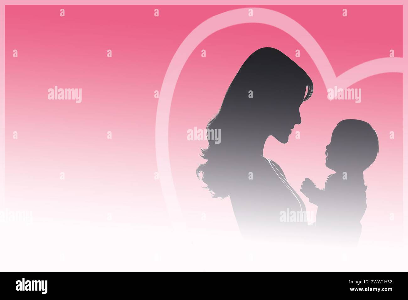 Une silhouette tendre d'une mère tenant son bébé, enfermée dans un cœur, idéale pour le contenu de la fête des mères. Illustration de Vecteur