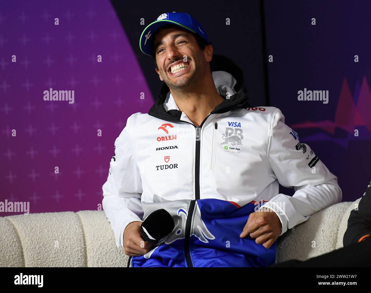 MELBOURNE, AUSTRALIE 25 février 2024. 03 Daniel Ricciardo (AUS) Visa Cash App RB F1 Team lors de la conférence de presse des pilotes jeudi du Rolex Australian Grand Prix 2024 de formule 1 de la FIA du 22 au 24 mars à l'Albert Park Street circuit, Melbourne, Australie. Crédit : Karl Phillipson/Alamy Live News Banque D'Images