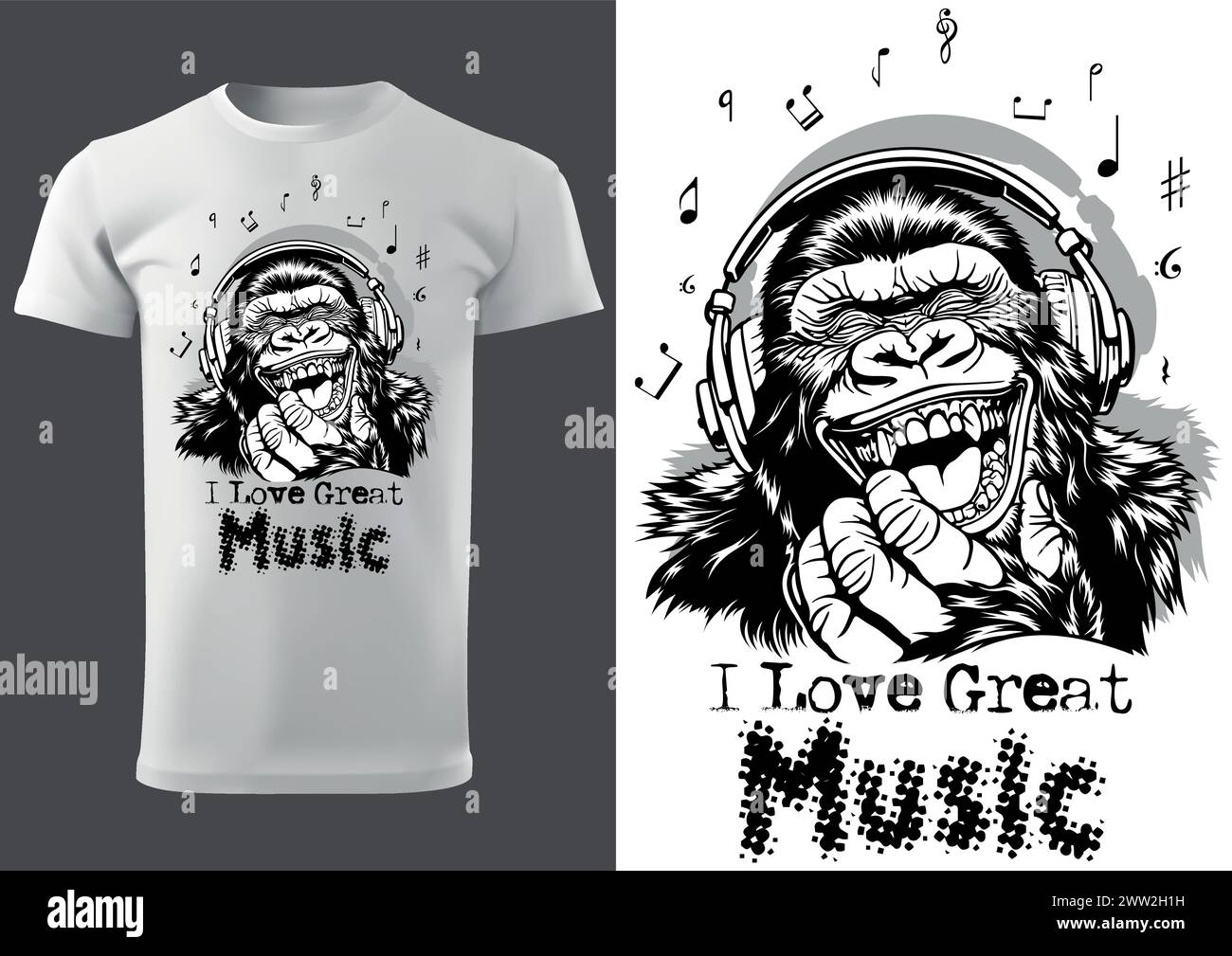 J'adore la grande musique avec une illustration Gorilla Illustration de Vecteur