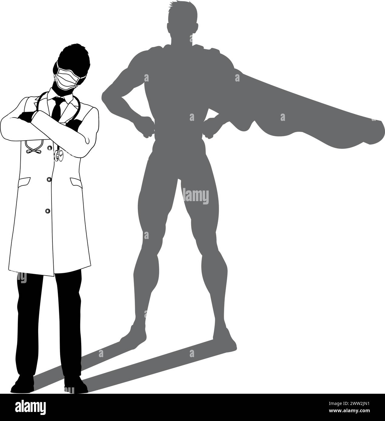 Super-héros Doctor avec Super Hero Shadow Silhouette Illustration de Vecteur