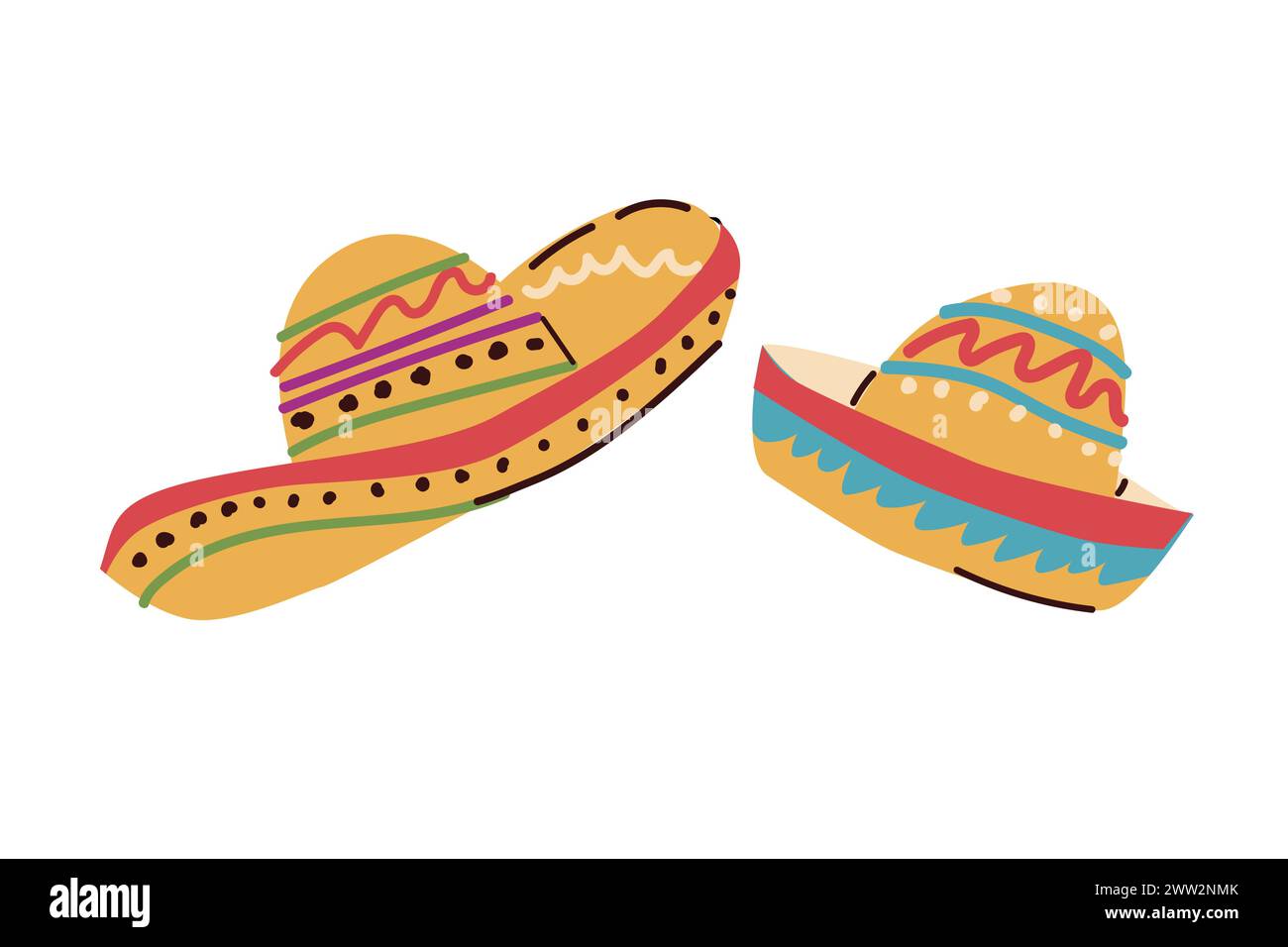 Ensemble d'illustration de chapeau mexicain Sombrero. Éléments de costumes mexicains traditionnels. Illustration vectorielle peut être utilisée pour la carte de voeux pour les vacances mexicaines, cinc Illustration de Vecteur
