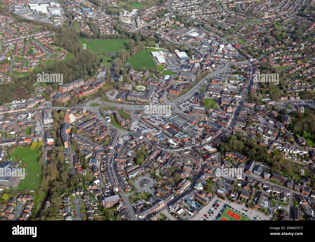Vue aérienne du centre ville de Congleton, Cheshire Banque D'Images