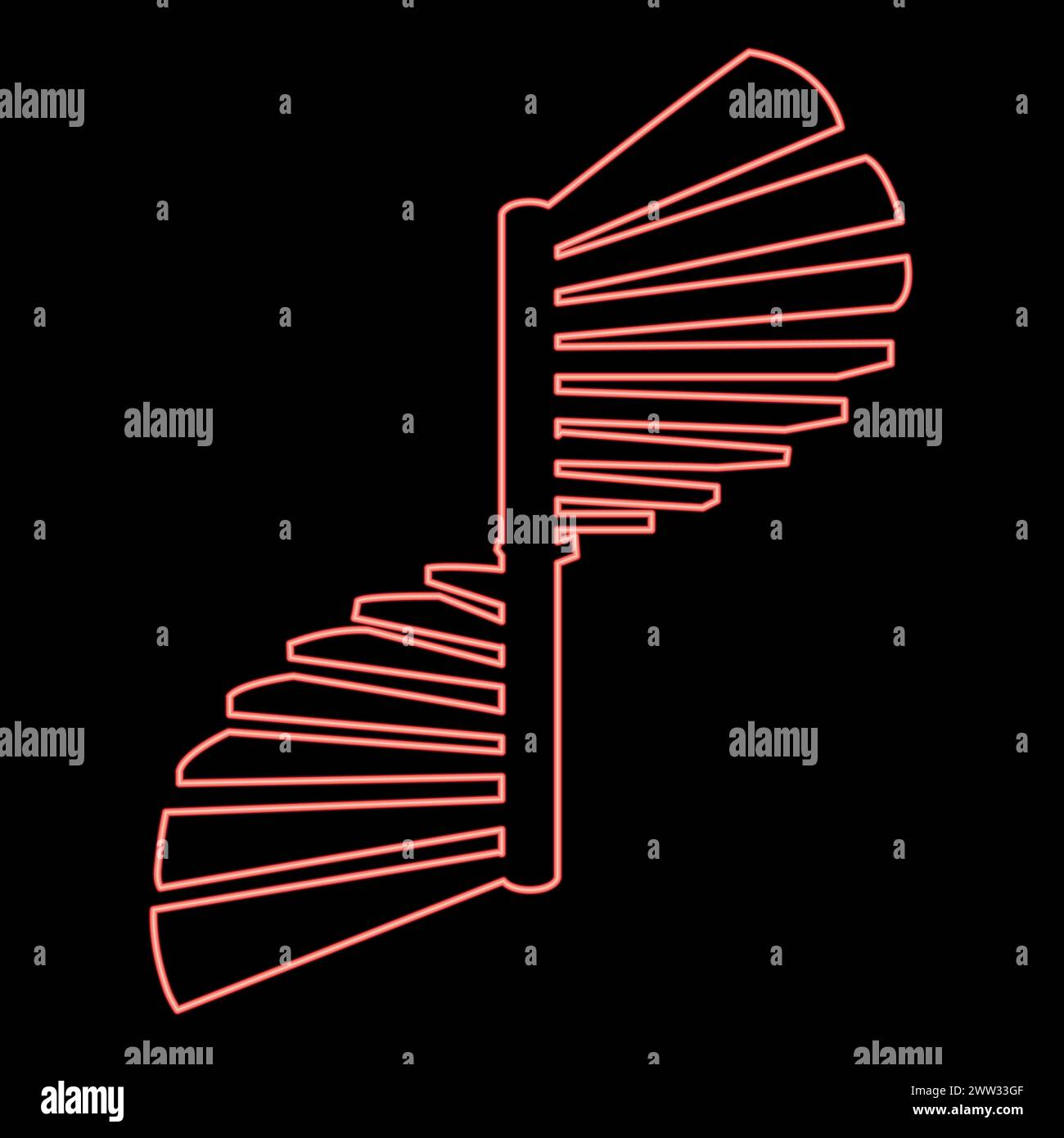 Escalier en spirale néon escaliers circulaires couleur rouge illustration vectorielle image plat style lumière Illustration de Vecteur