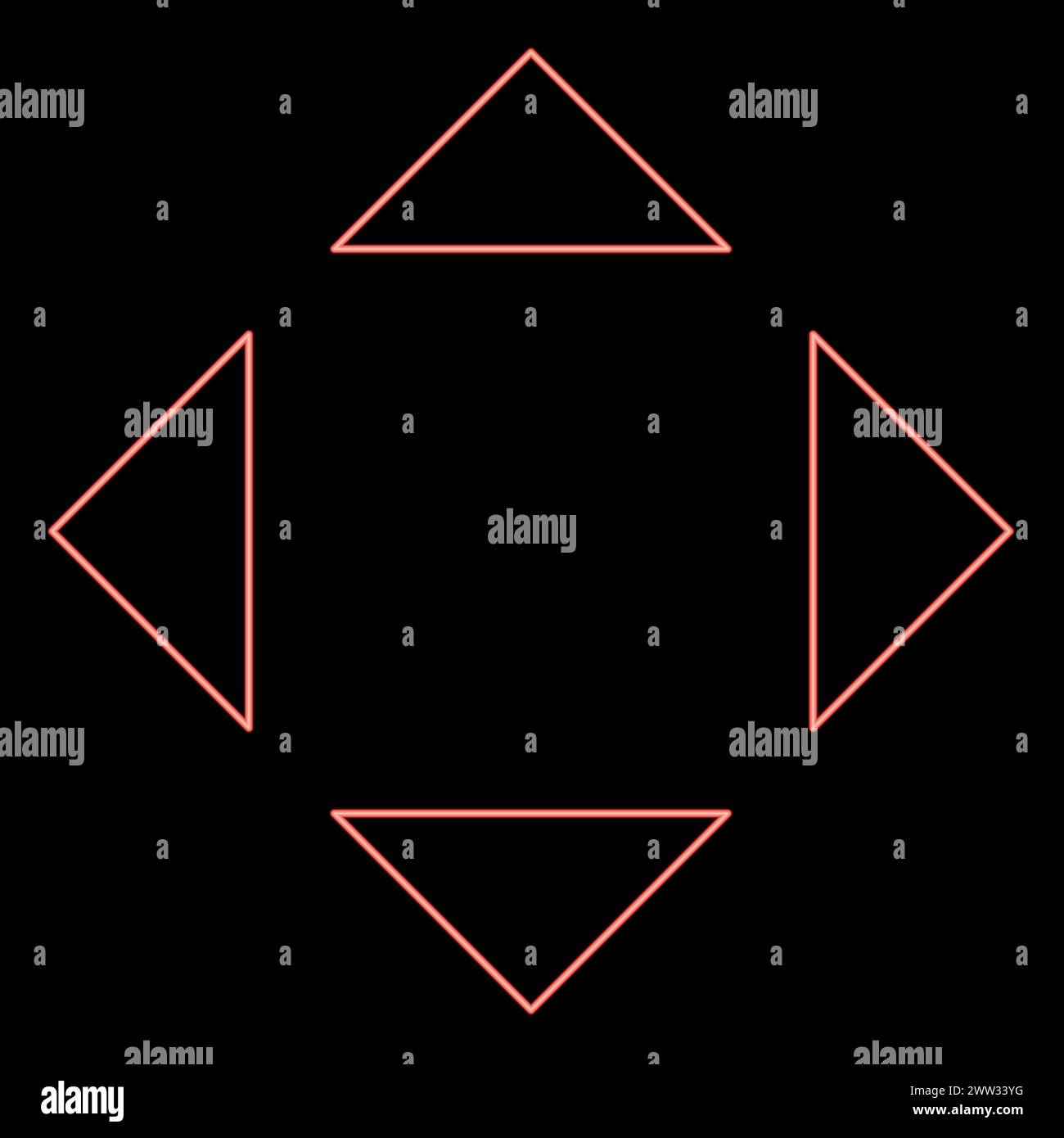 Néon quatre flèches pointant à partir de l'emplacement du symbole central illustration vectorielle de couleur rouge image plat style lumière Illustration de Vecteur