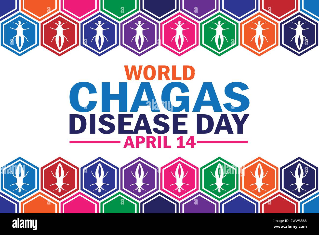 Fond d'écran Journée mondiale de la maladie de Chagas avec des formes et de la typographie. Journée mondiale de la maladie de Chagas, contexte Illustration de Vecteur