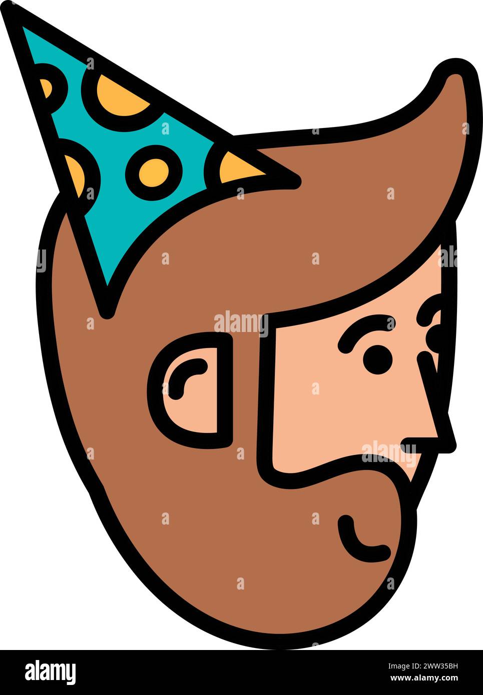 Profil de fête du visage de papa en casquette festive sur la tête, symbole d'anniversaire. Visage de papa festif de style simple dans un chapeau de cône pour la conception de cent de divertissement pour enfants Illustration de Vecteur
