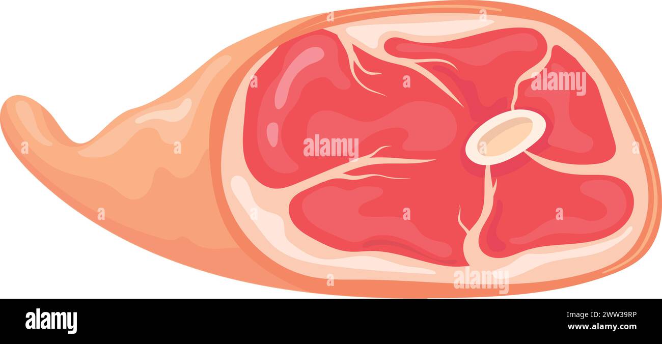 Cuisse de porc crue. Icône de dessin animé de jambon non cuit isolé sur fond blanc Illustration de Vecteur