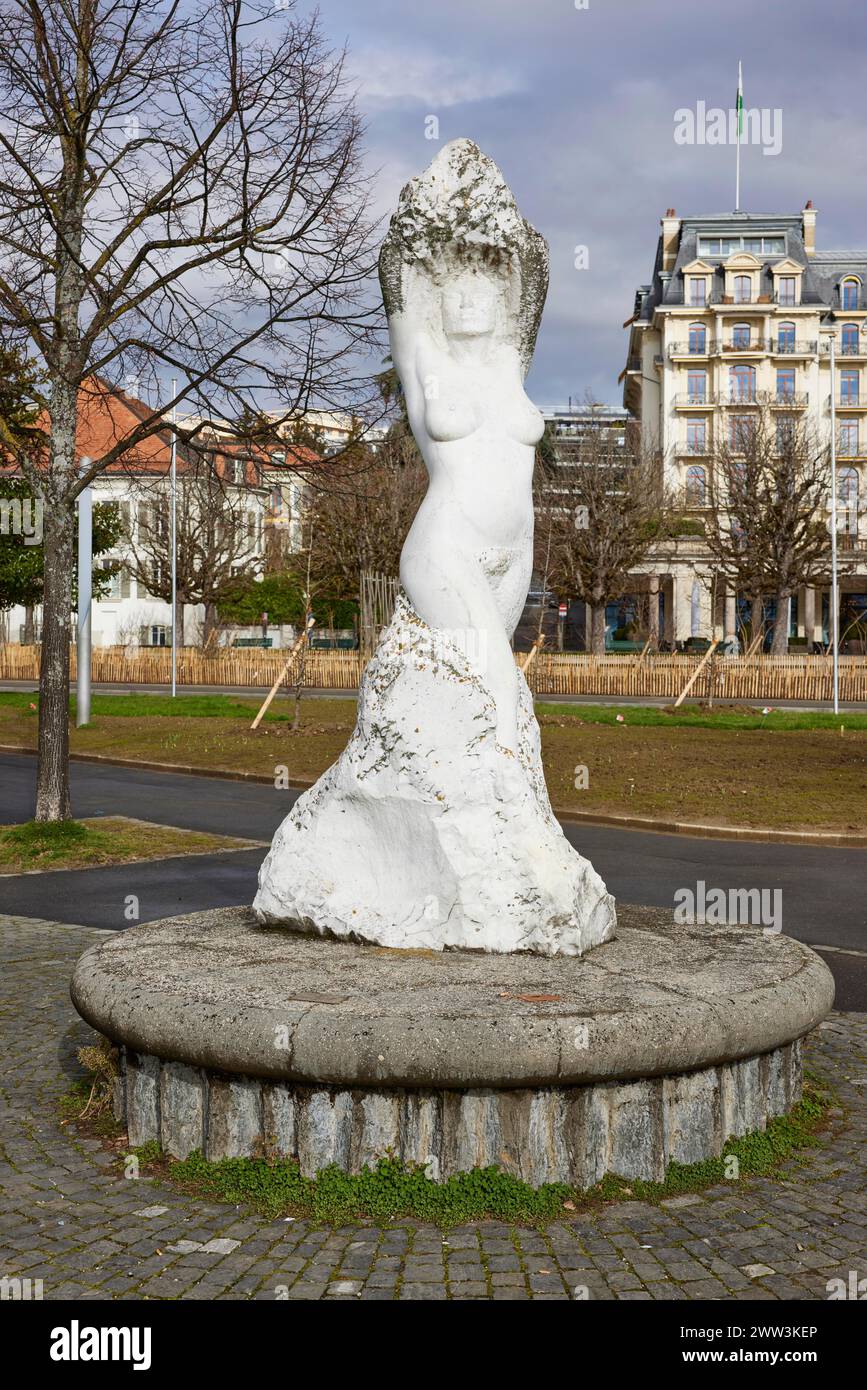 Statue de la Vierge du Lac Léman, Vierge du Lac dans le quartier d'Ouchy, Lausanne, quartier de Lausanne, Vaud, Suisse Banque D'Images