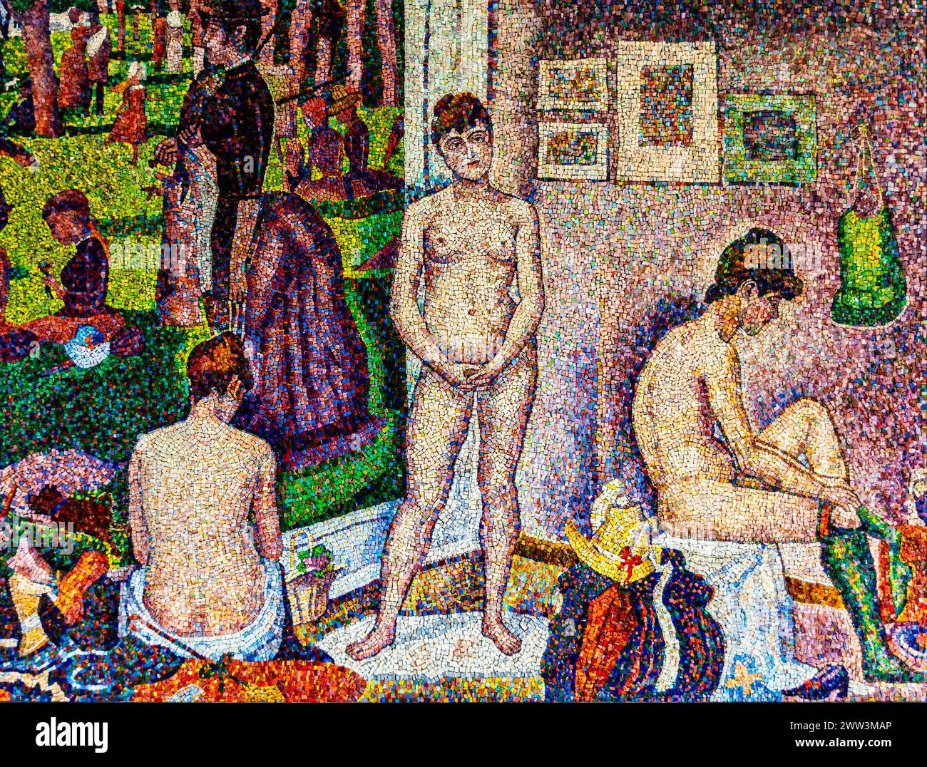 Les modèles, hommage à George Seurat, école de mosaïque qui produit des maîtres de mosaïque, Spilimbergo, ville de l'art de la mosaïque, Frioul, Italie, Spilimbergo, Frioul Banque D'Images