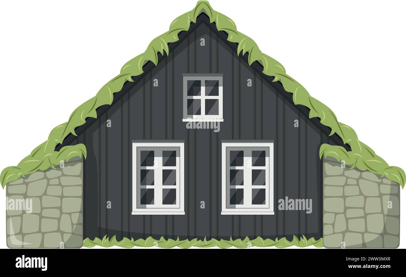 Illustration vectorielle d'une maison traditionnelle de Turf Islande dans le style de dessin animé isolé sur fond blanc. Maisons traditionnelles de la série mondiale Illustration de Vecteur