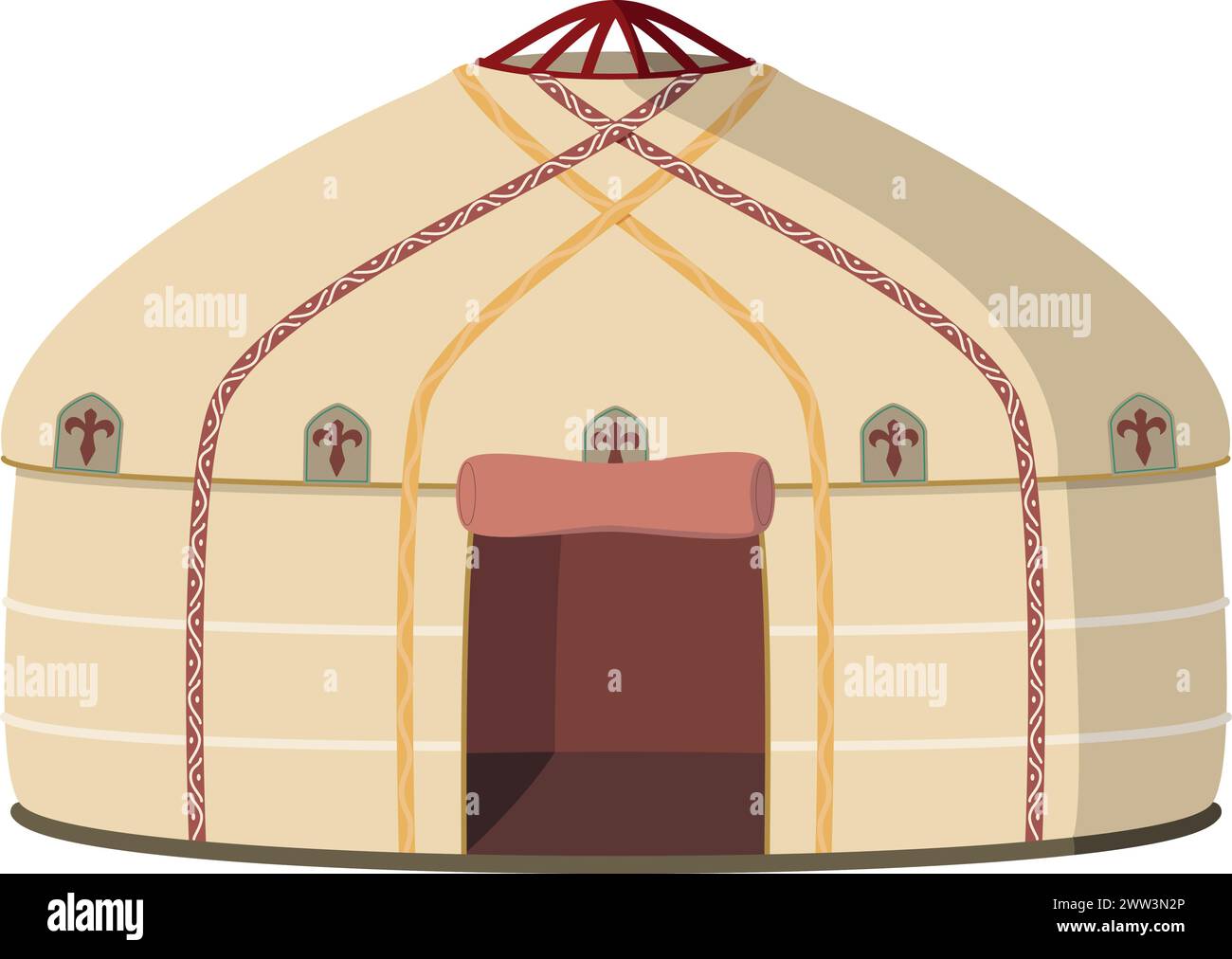 Illustration vectorielle d'une yourte traditionnelle d'Asie centrale dans le style de bande dessinée isolé sur fond blanc. Maisons traditionnelles de la série mondiale Illustration de Vecteur