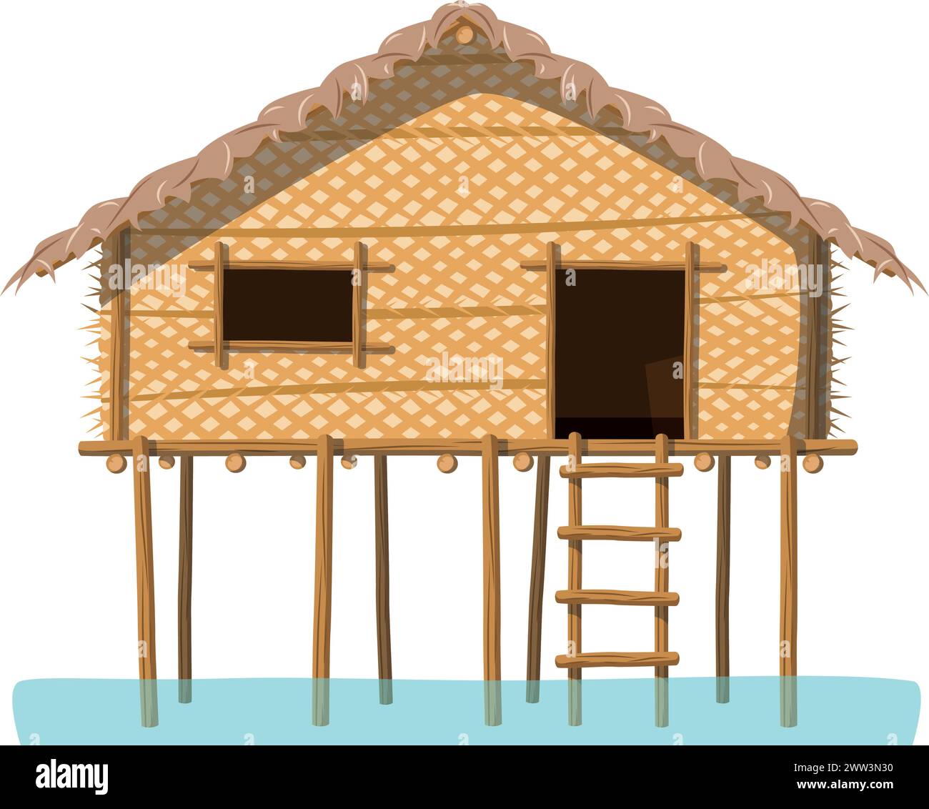 Illustration vectorielle d'une maison traditionnelle de la Malaisie Sama Bajau Sea dans le style de dessin animé isolé sur fond blanc. Maisons traditionnelles du monde Seri Illustration de Vecteur