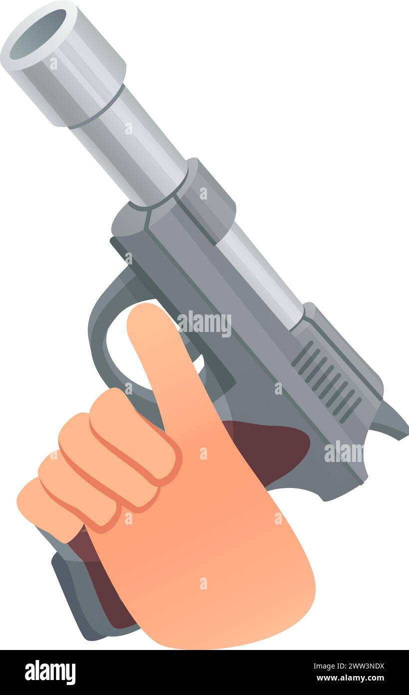 Main avec pistolet. Criminel ou garde tiennent une arme de poing isolé sur fond blanc Illustration de Vecteur