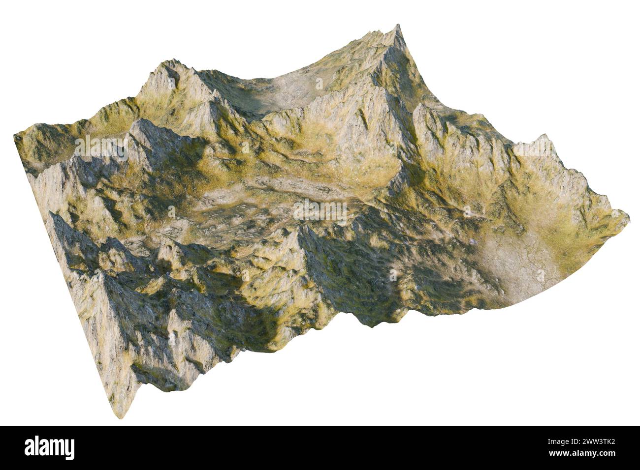 Rendu 3D paysage de la montagne isolé sur un fond blanc. Paysage d'illustration 3D de la montagne. Banque D'Images