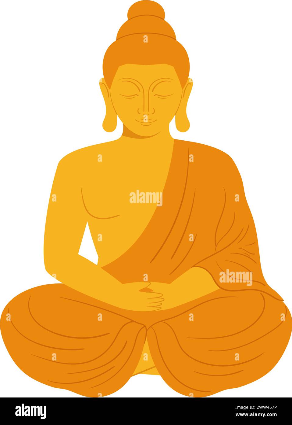 Statue de Bouddha doré. Sculpture de moine assis dans le style vectoriel plat Illustration de Vecteur