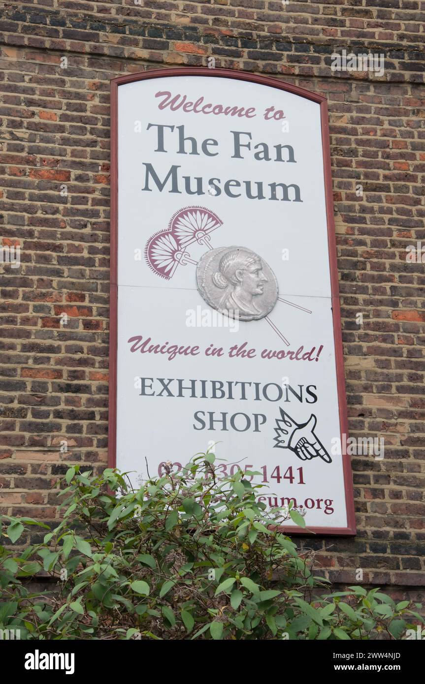 Panneau pour le Fan Museum, Greenwich, South London, Royaume-Uni Banque D'Images