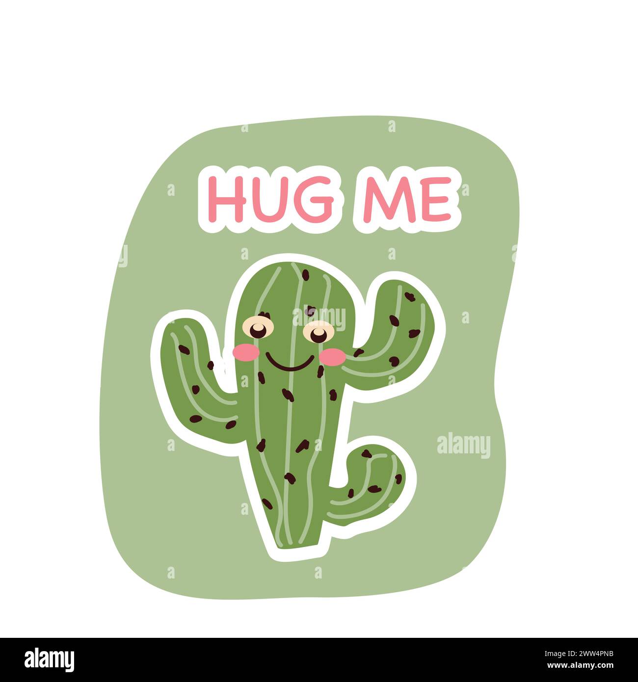 personnage de cactus mignon avec mot hug me - autocollant. Illustration vectorielle sur fond vert Illustration de Vecteur
