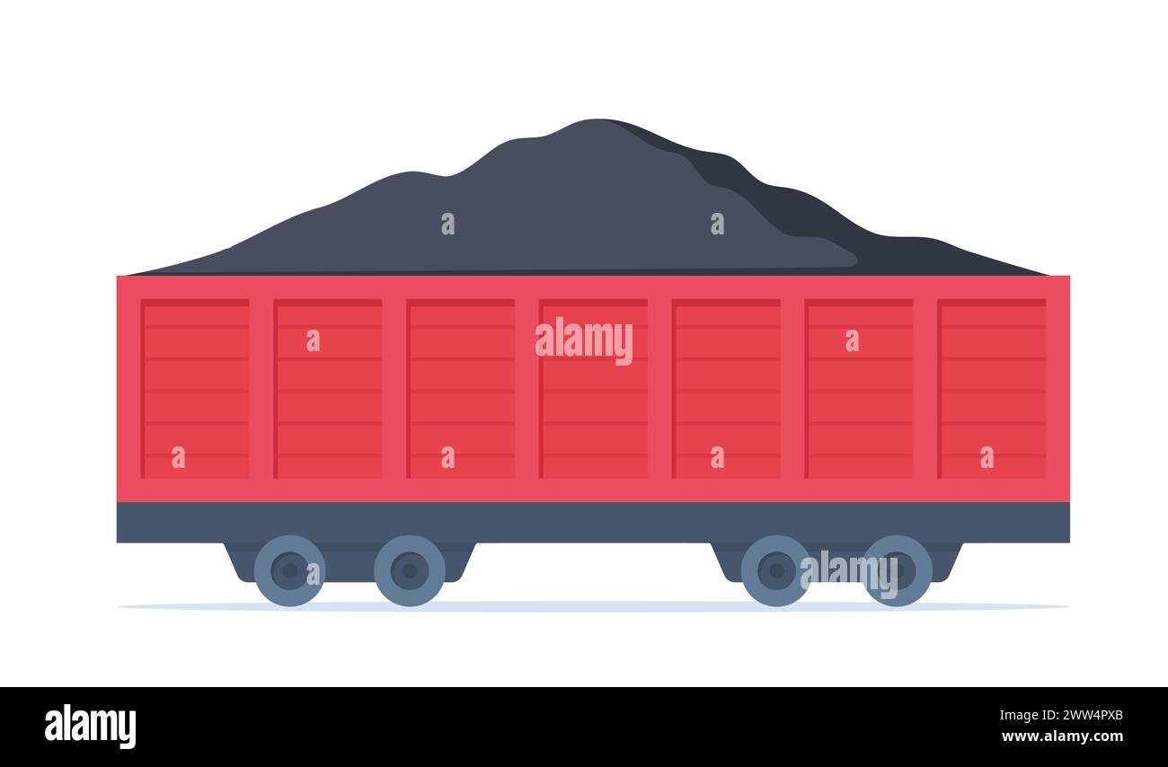 Wagon de marchandises transportant des piles de charbon. Équipement pour l'industrie minière. Extraction et transport souterrains de minéraux. Illustration vectorielle Illustration de Vecteur