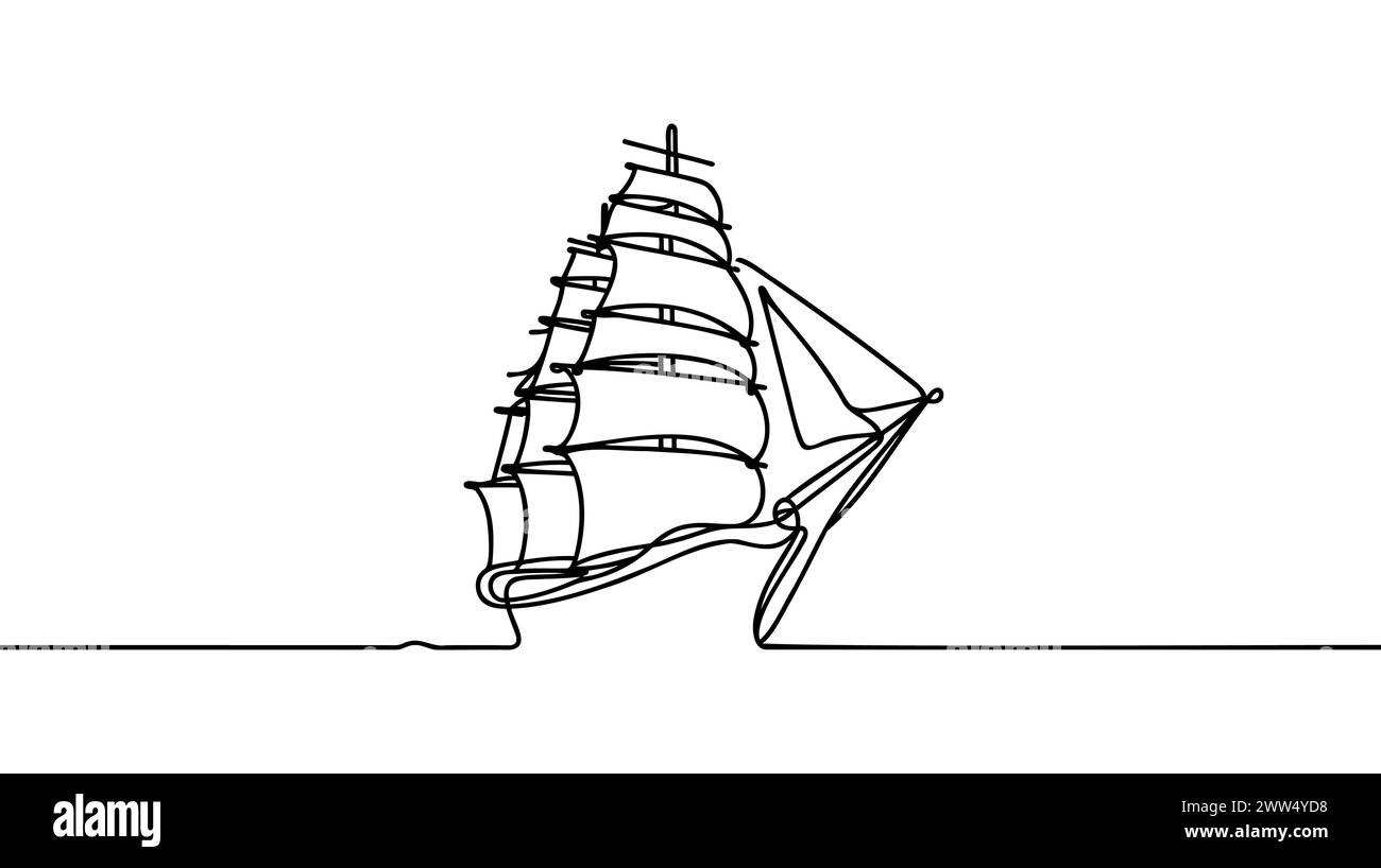 Bateau à voile dessiné à la main une conception vectorielle de dessin de ligne continue. Illustration de Vecteur